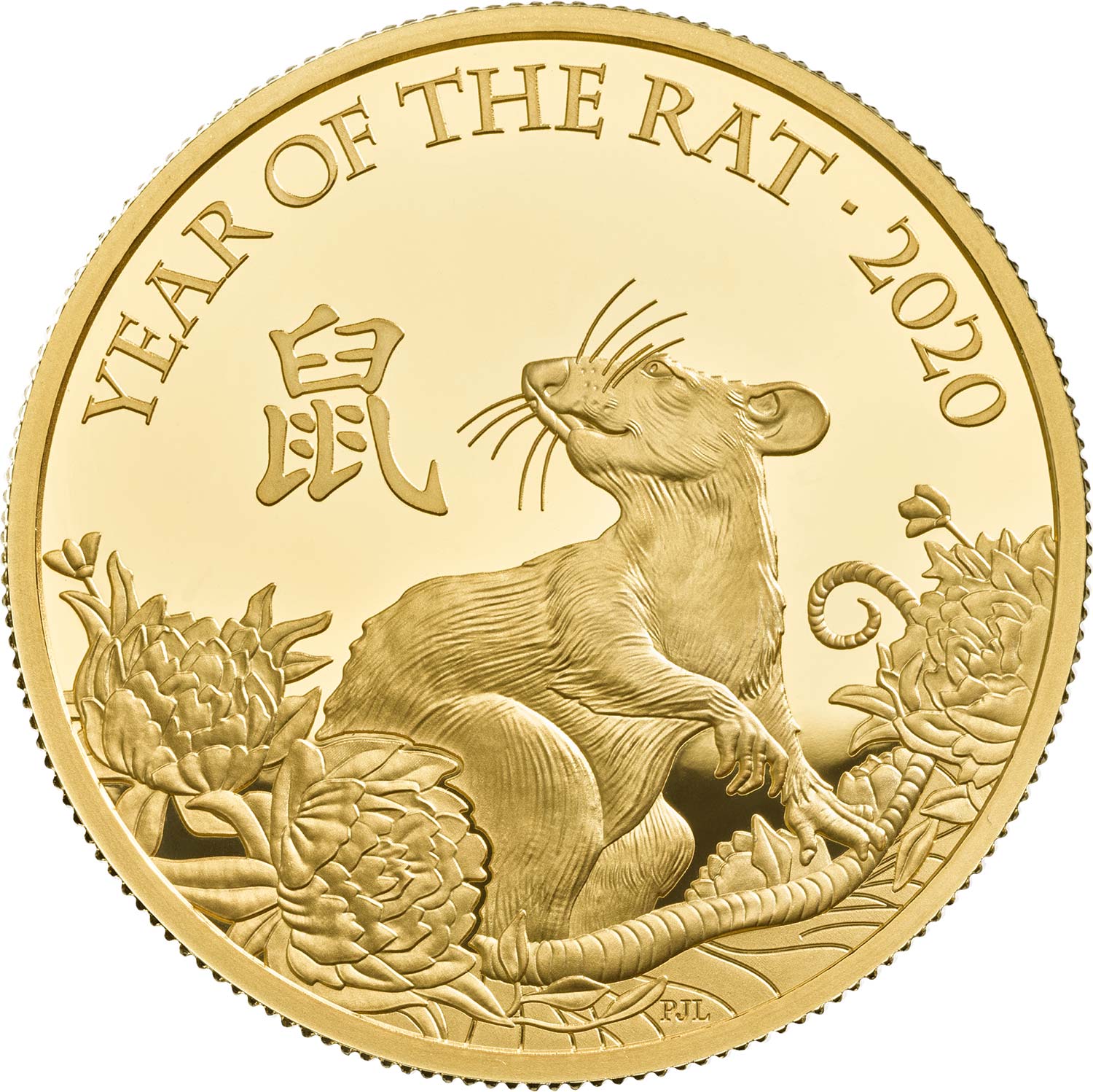 Obverse of 2020 Lunar Year Of The Rat UK One Ounce Gold Proof Coin