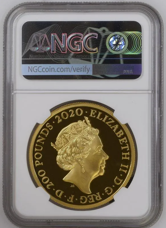 Reverse of 2020 Gold Proof James Bond Pay Attention £200