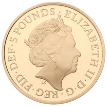Reverse of 2018 Gold Proof Five Pounds Four Generations Of Royalty