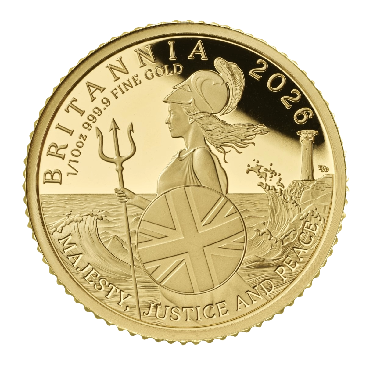 2026 Britannia UK one-tenth ounce gold proof coin reverse