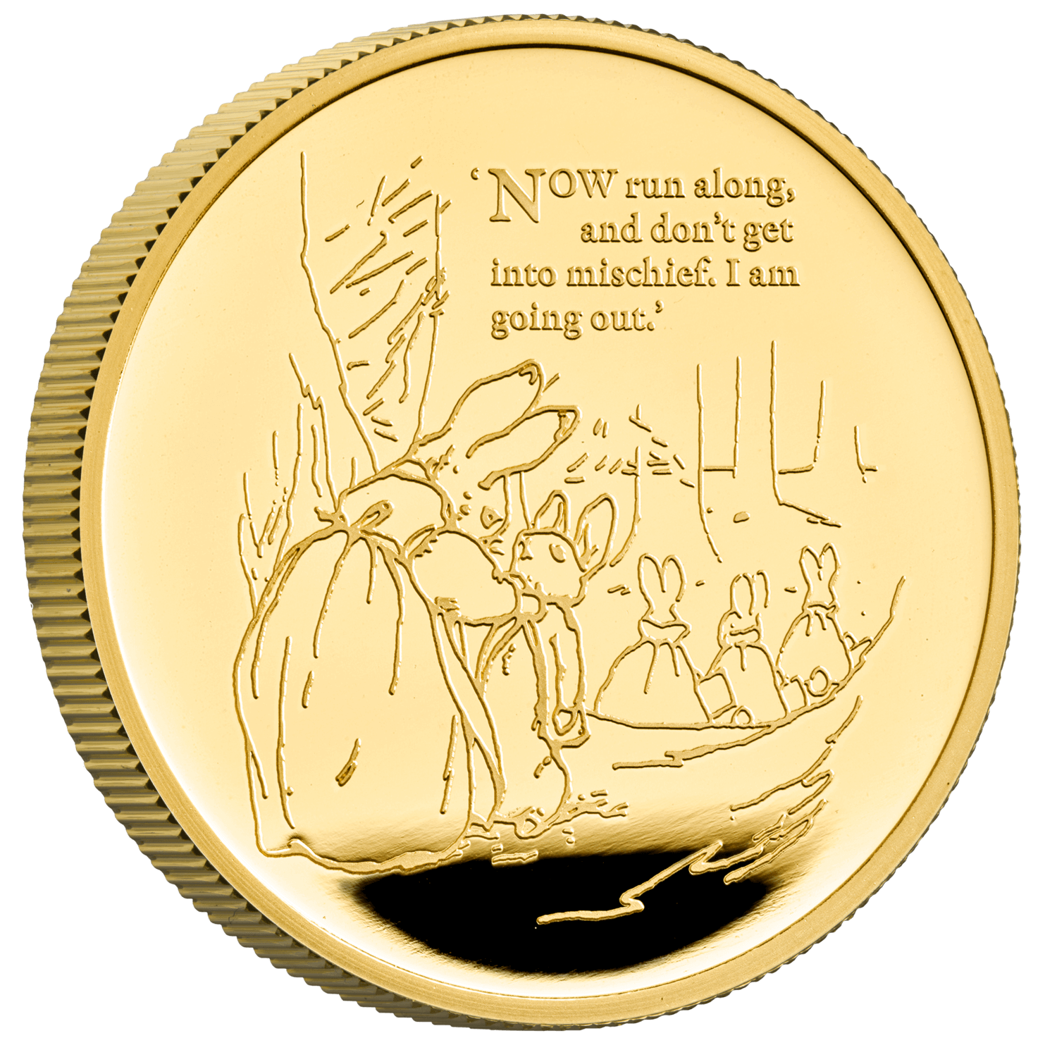 Design / reverse of 2021 Peter Rabbit UK One Ounce Gold Proof Coin