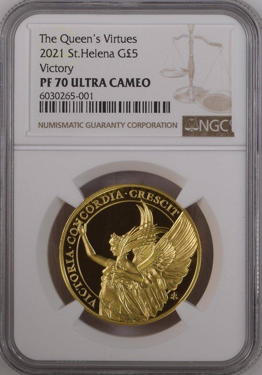 Obverse of 2021 St Helena Queen’s Virtues Victory 1oz