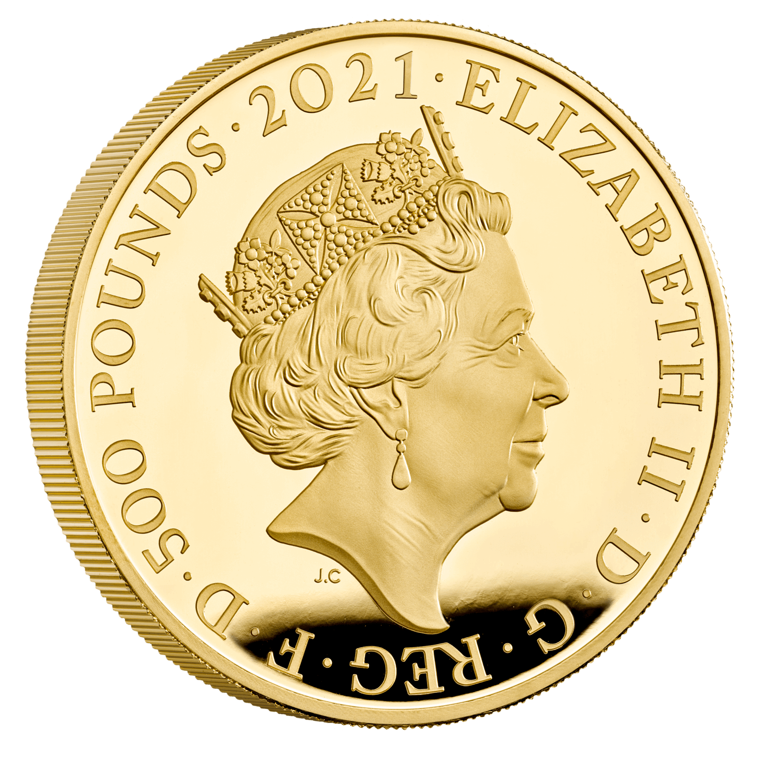 Portrait / obverse of 2021 The Who UK Five Ounce Gold Proof Coin