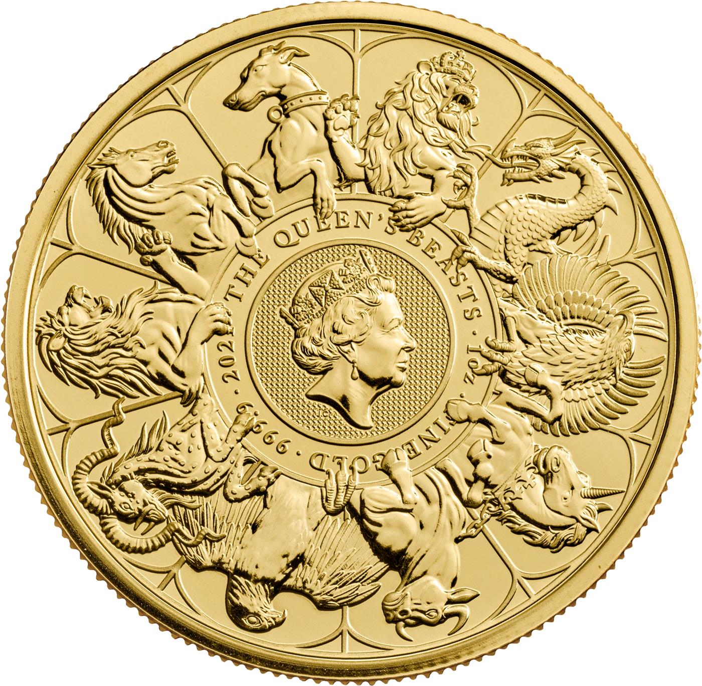 Design / reverse of 2021 The Queen’s Beasts Completer 1oz .9999 Gold Bullion Coin